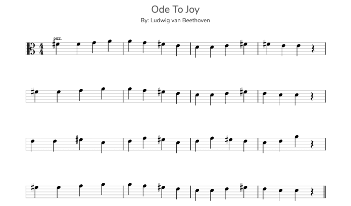 Ode to Joy sheet music integrated into Practicing Musician online music lessons