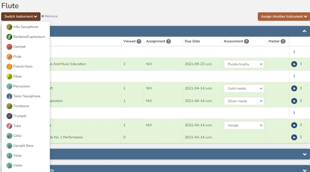 Screenshots of Practicing Musician platform – showcasing the lesson library, sheet music, and learning management system features. Practicing Musician platform, Structuring Homeschool Music Lessons